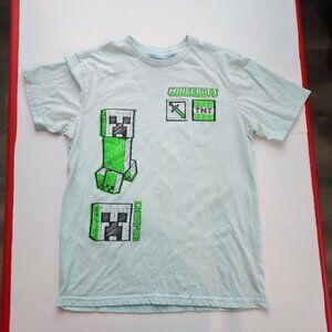 Mojang Minecraft short sleeve T-shirt greenish white boys size XL (14-16)